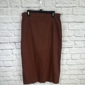 Adolfo Studio Brown Lined Linen Blend Pencil Skirt Size 18 90s Minimalist Office